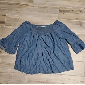 BeachLunchLounge Chambray Womens Medium Shirt Blue Blouse Cottagecore Boho Top